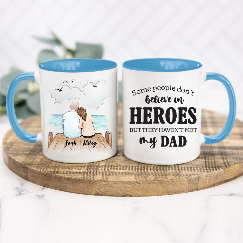 Personalized Father&#39;s day accent mug gifts for dad - Father and Daughter - Wooden Dock