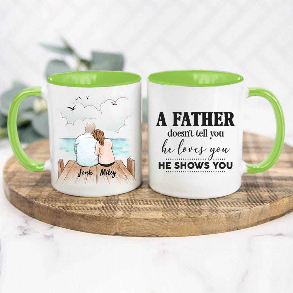 Personalized Father&#39;s day accent mug gifts for dad - Father and Daughter - Wooden Dock