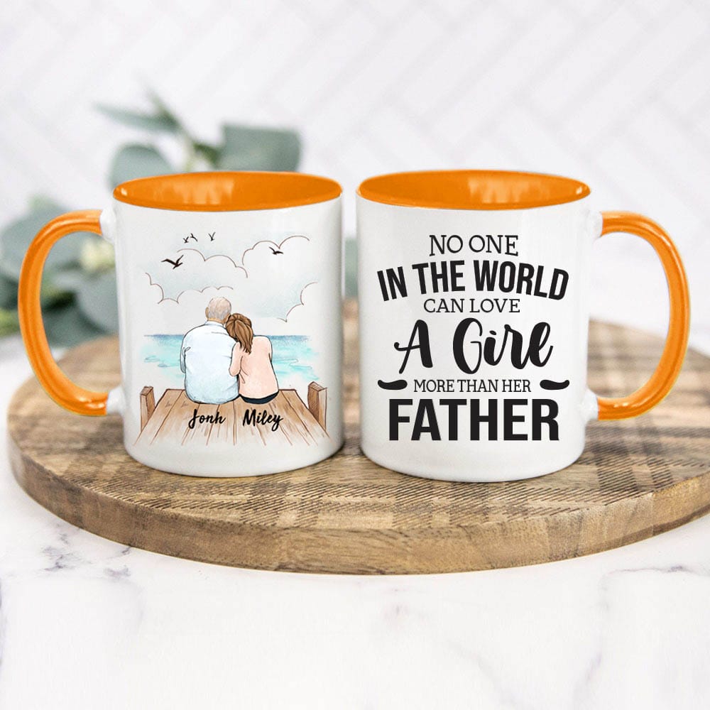 Personalized Father&#39;s day accent mug gifts for dad - Father and Daughter - Wooden Dock