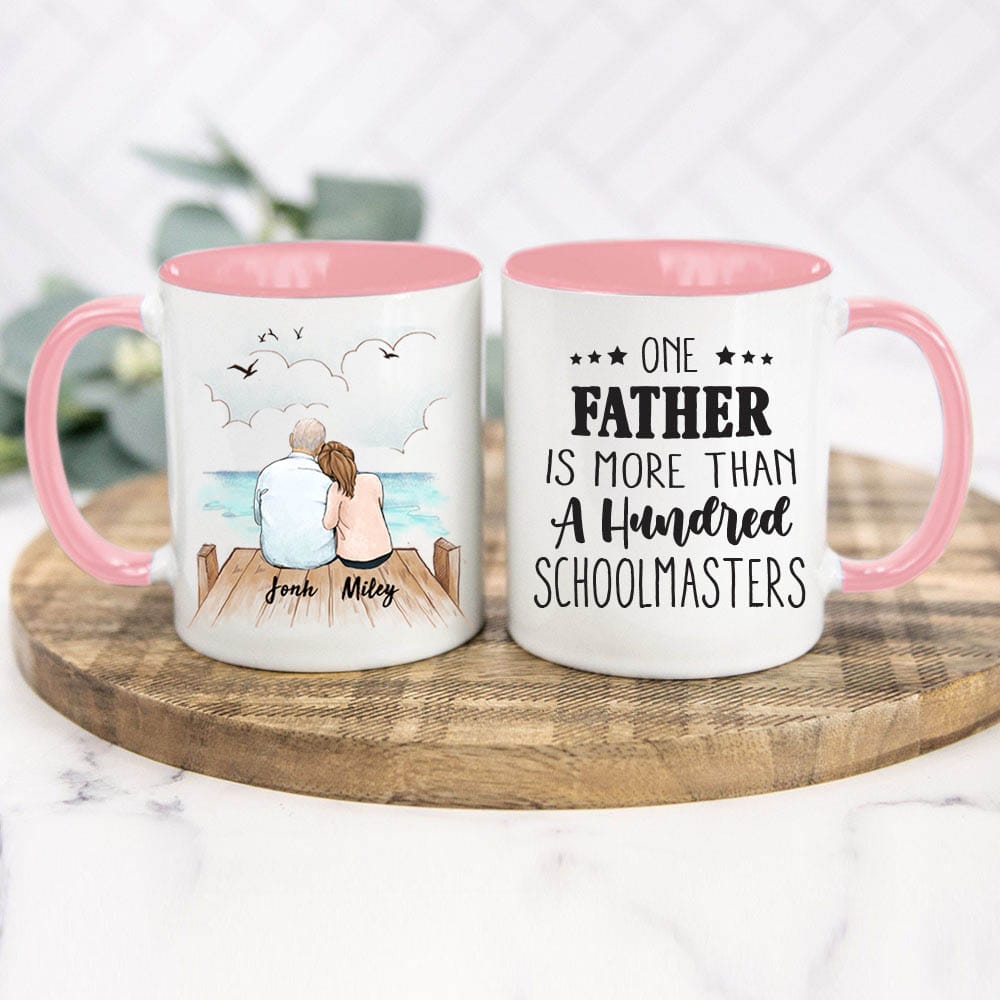 Personalized Father&#39;s day accent mug gifts for dad - Father and Daughter - Wooden Dock