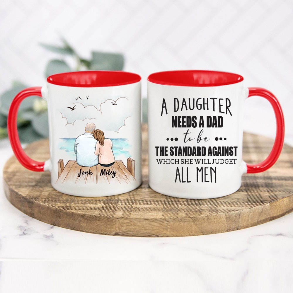 Personalized Father&#39;s day accent mug gifts for dad - Father and Daughter - Wooden Dock