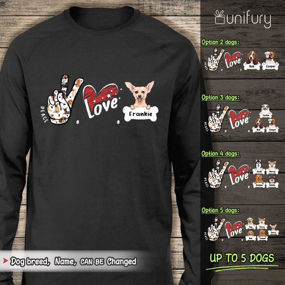 Personalized Peace Love Dog Long Sleeve