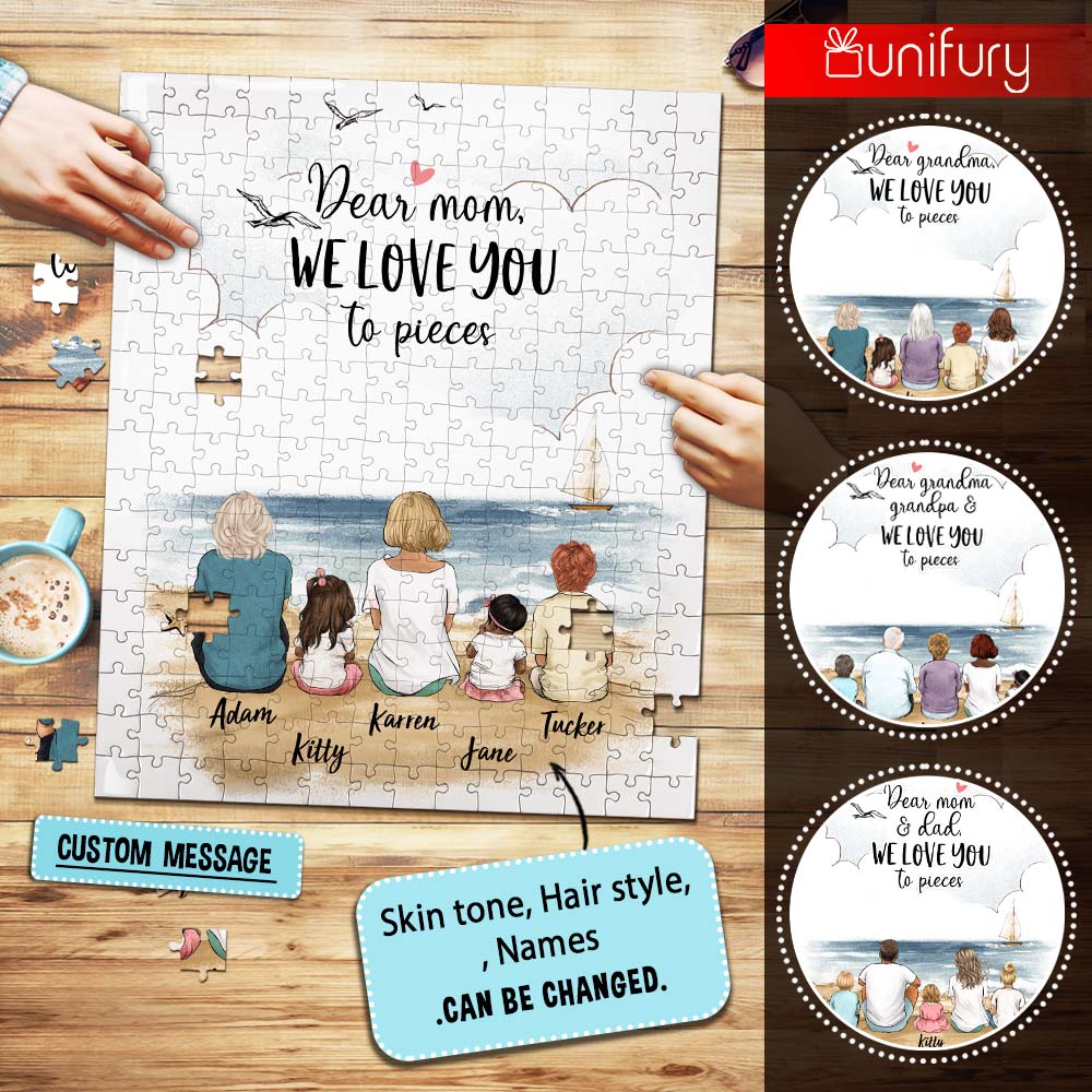 Personalized puzzle gifts for the whole family - We love you to pieces - UP TO 5 PEOPLE - Beach