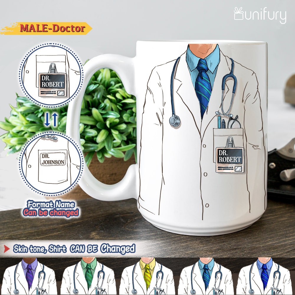 Personalized custom funny Doctor Edge to Edge Coffee Mug gifts for Doctors, Dentists, Physicians and Medical Specialties