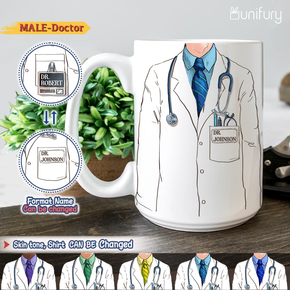 Personalized custom funny Doctor Edge to Edge Coffee Mug gifts for Doctors, Dentists, Physicians and Medical Specialties