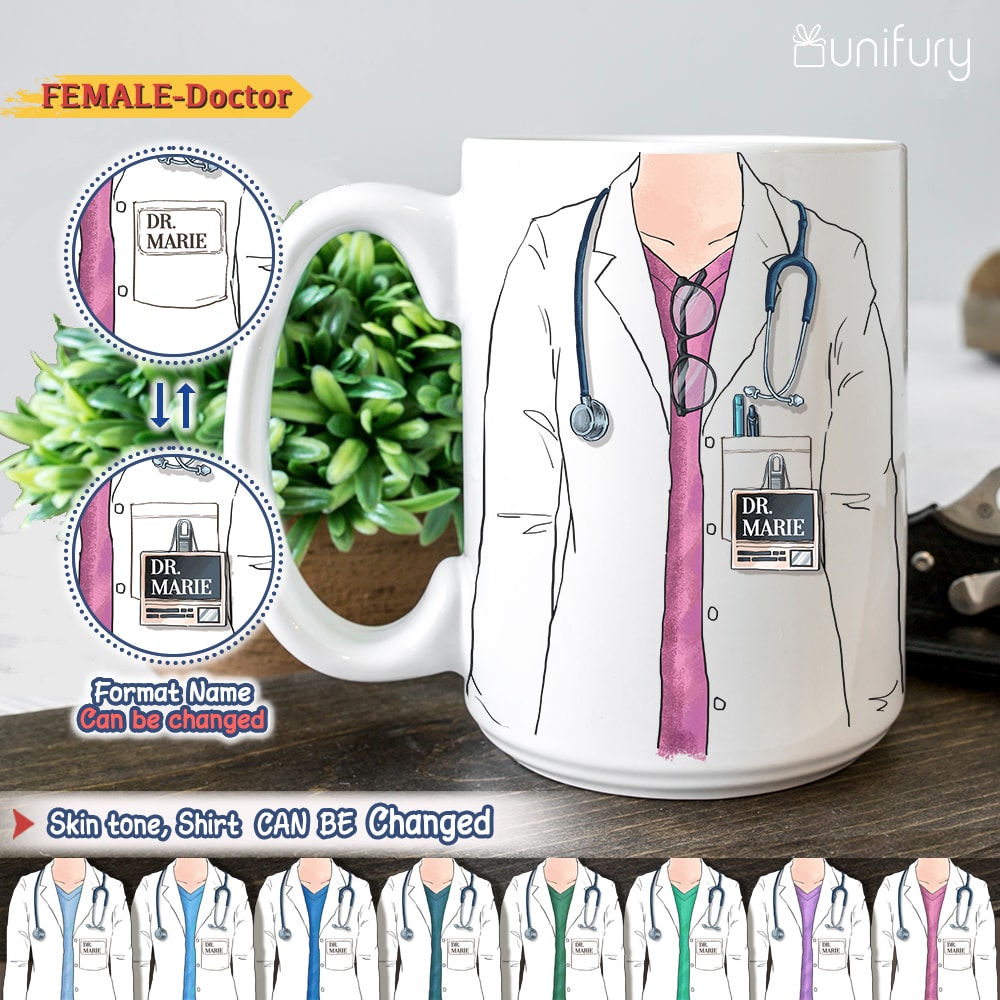 Personalized custom funny Doctor Edge to Edge Coffee Mug gifts for Doctors, Dentists, Physicians and Medical Specialties