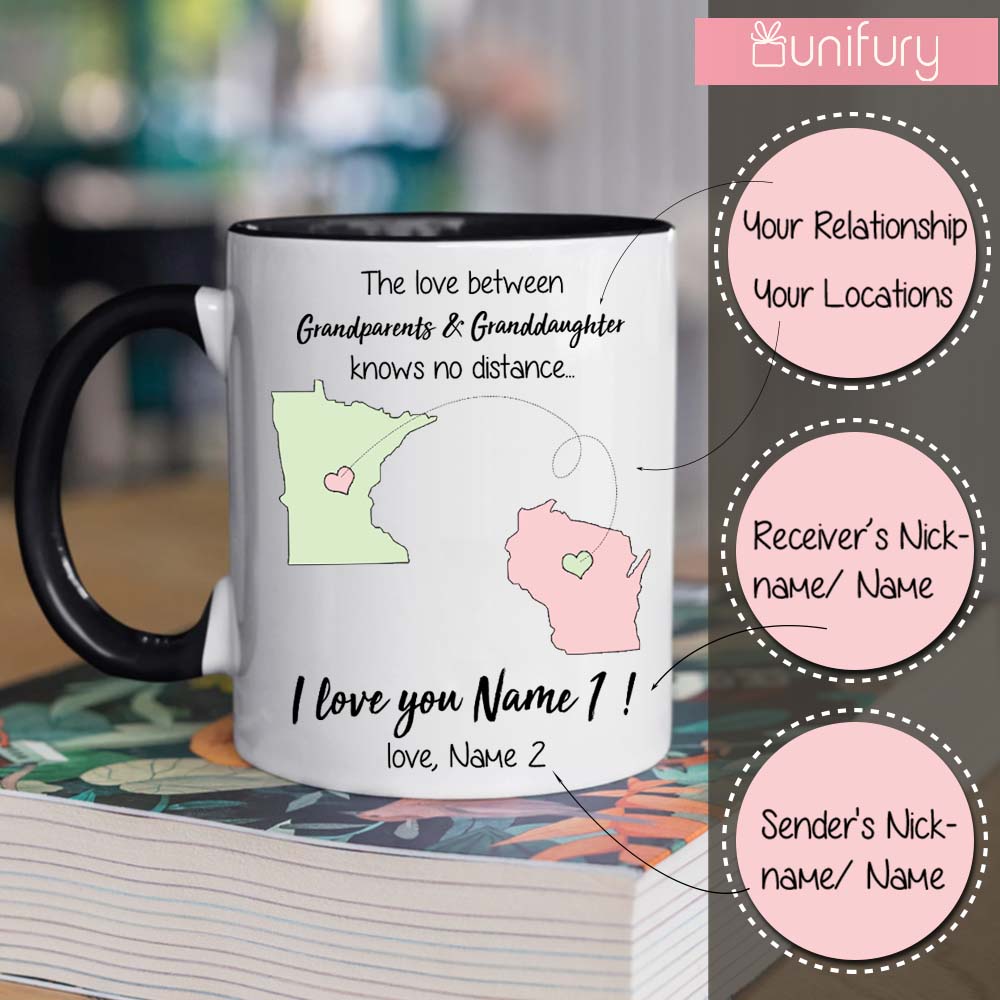 Personalized custom long distance relationship gift ideas accent mug