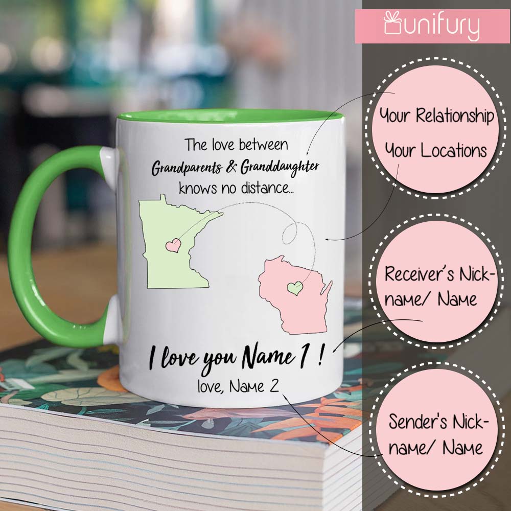 Personalized custom long distance relationship gift ideas accent mug