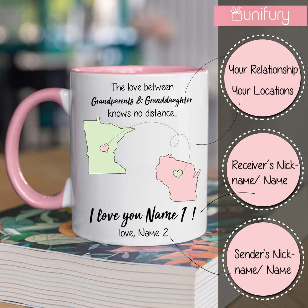 Personalized custom long distance relationship gift ideas accent mug