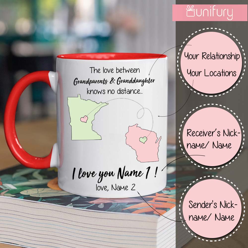 Personalized custom long distance relationship gift ideas accent mug