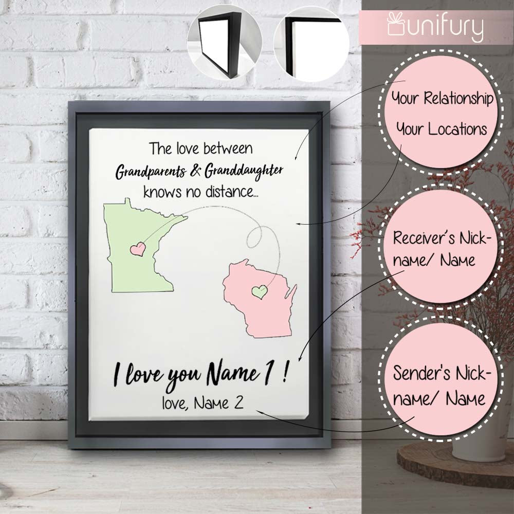Personalized custom long distance relationship gift ideas framed canvas