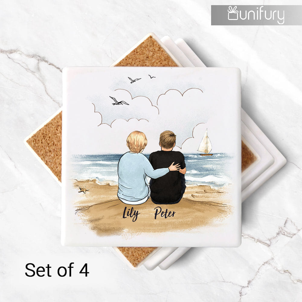 Personalized Mother&#39;s day stone coasters (set of 4) gift for Mom - Beach
