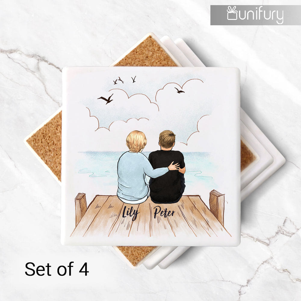 Personalized Mother&#39;s day stone coasters (set of 4) gift for Mom - Wooden Dock