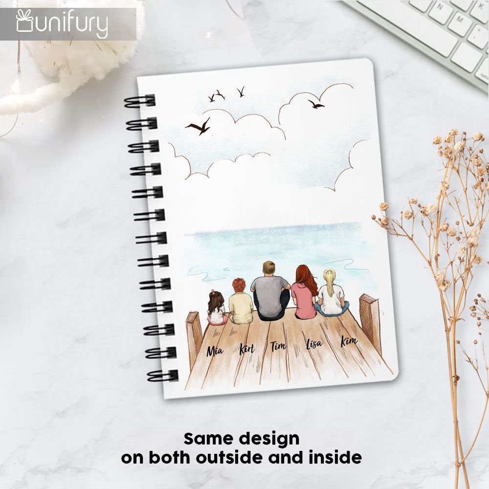 Personalized Family Spiral Journal - Wooden dock
