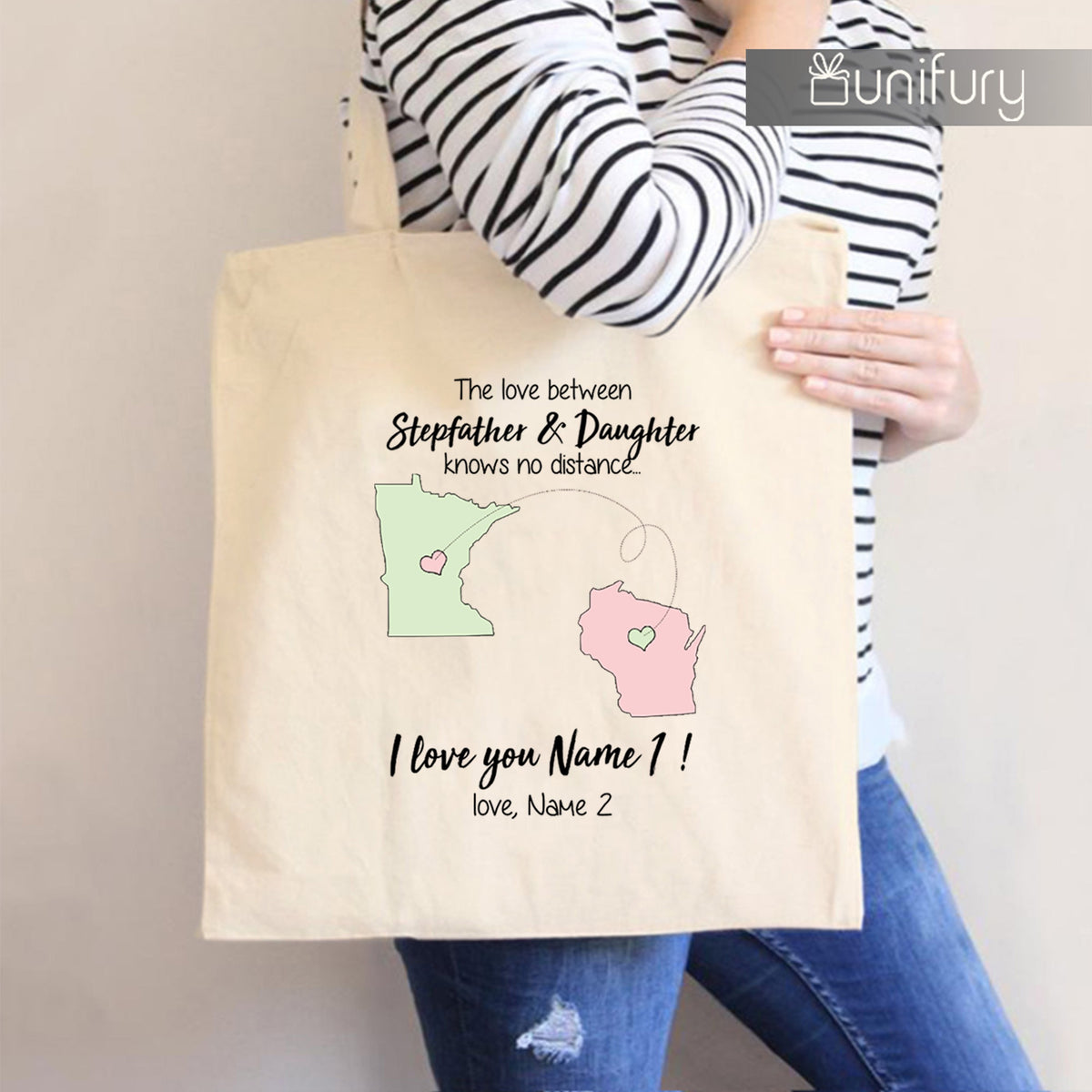 Personalized custom long distance relationship gift ideas canvas tote bag