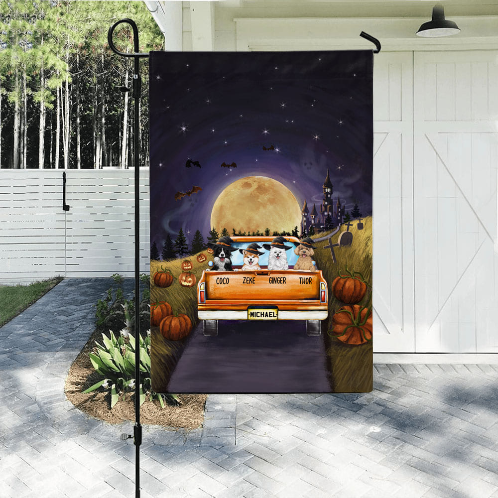 Personalized Halloween gifts for dog cat lovers garden flag - Pickup truck