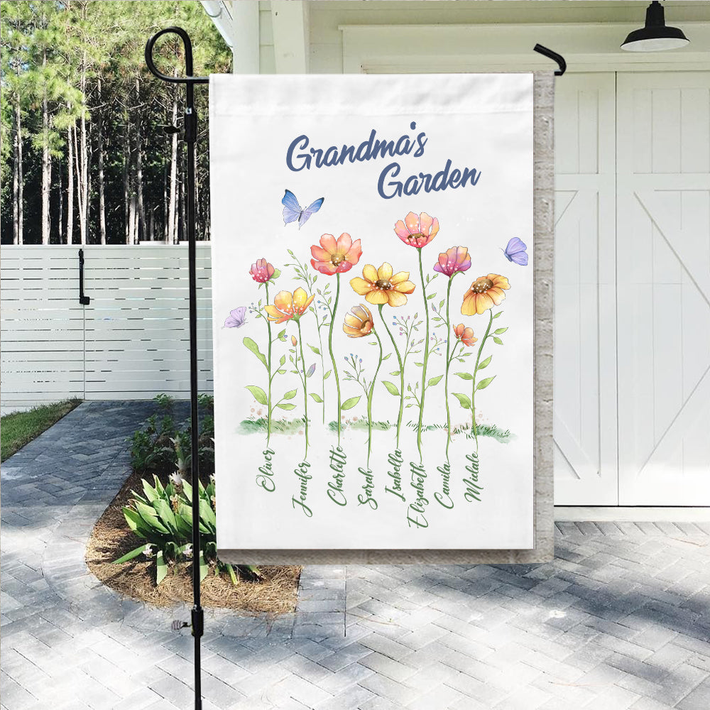 Personalized Grandma&#39;s garden Garden Flag gifts for the whole family - up to 8 names
