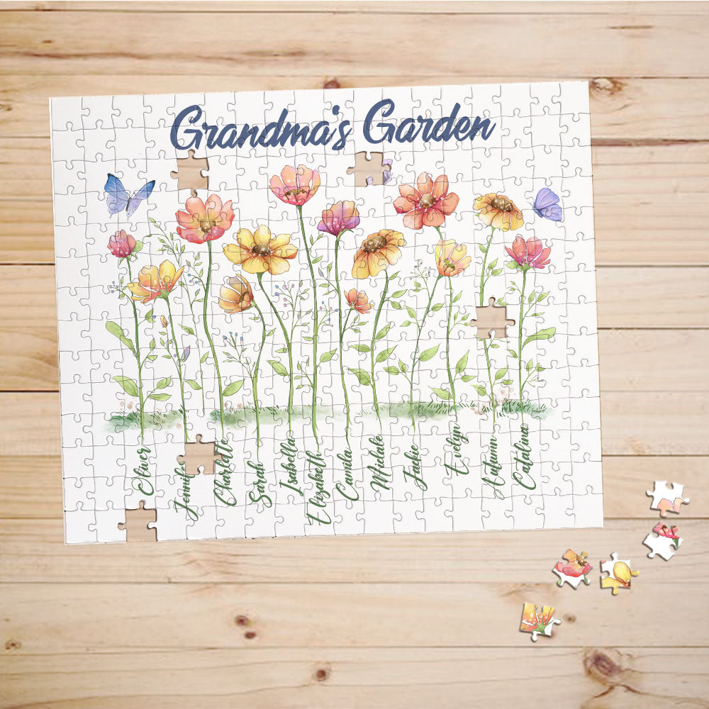 Personalized Grandma&#39;s garden puzzle gifts for the whole family - up to 12 names