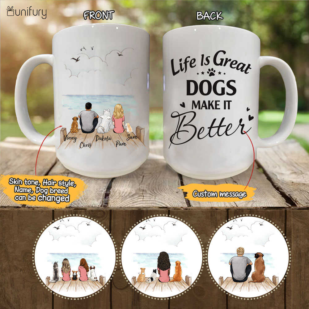 Personalized dog mug gifts for dog lovers - life is great dogs make it better