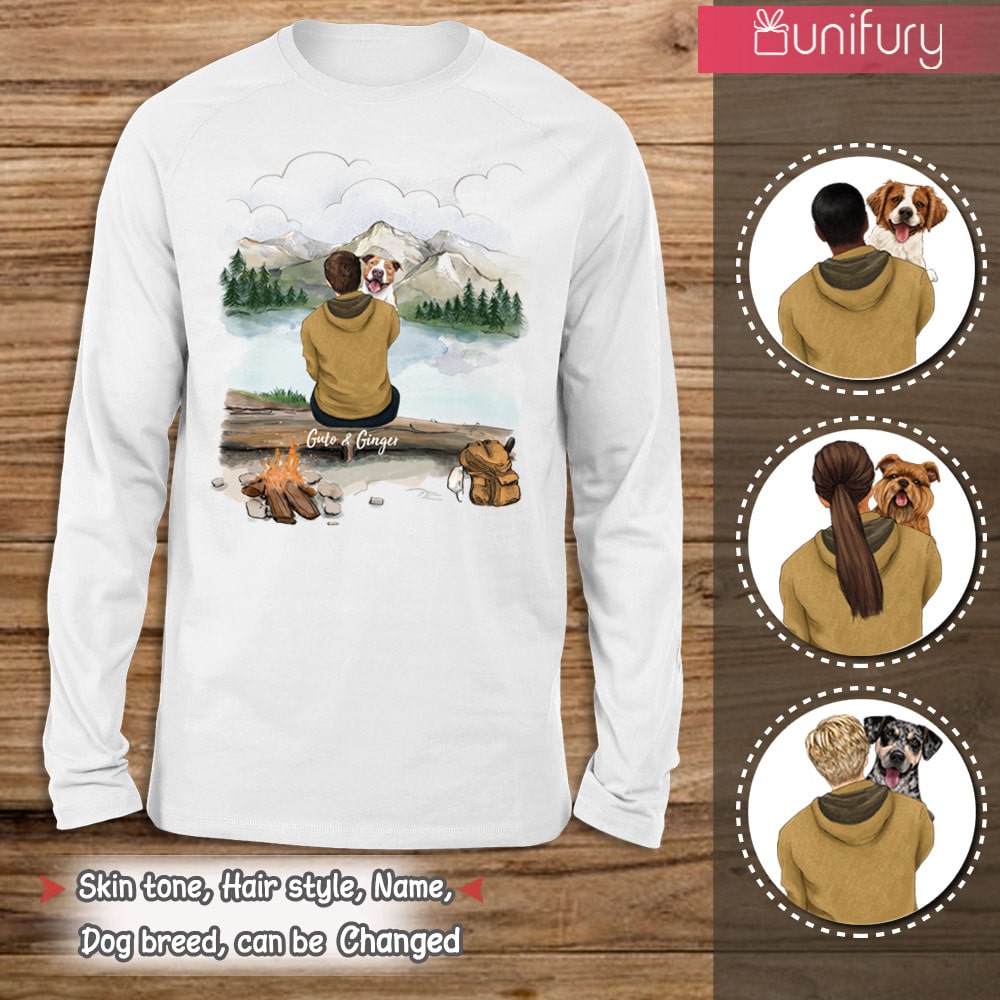 [FRONT SIDE] Personalized long sleeve gifts for dog lovers - Dog Dad - Mountain Hiking
