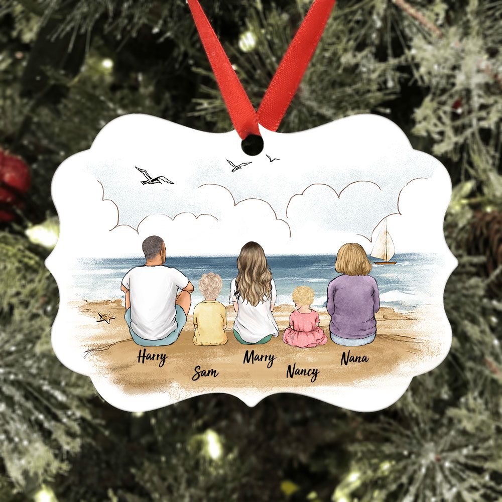 Personalized Medallion Metal Ornament gifts for the whole family - UP TO 5 PEOPLE - Beach
