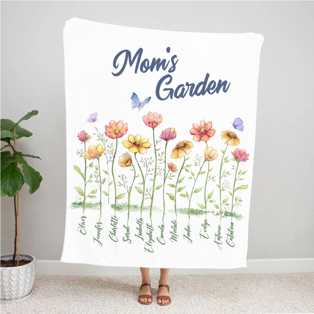 Personalized Grandma&#39;s garden fleece blanket gifts for the whole family - up to 12 names