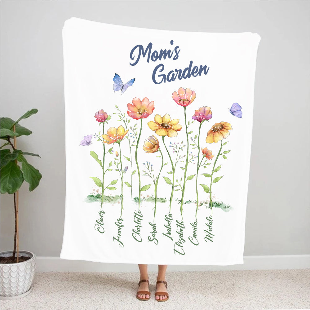 Personalized Grandma&#39;s garden fleece blanket gifts for the whole family - up to 8 names