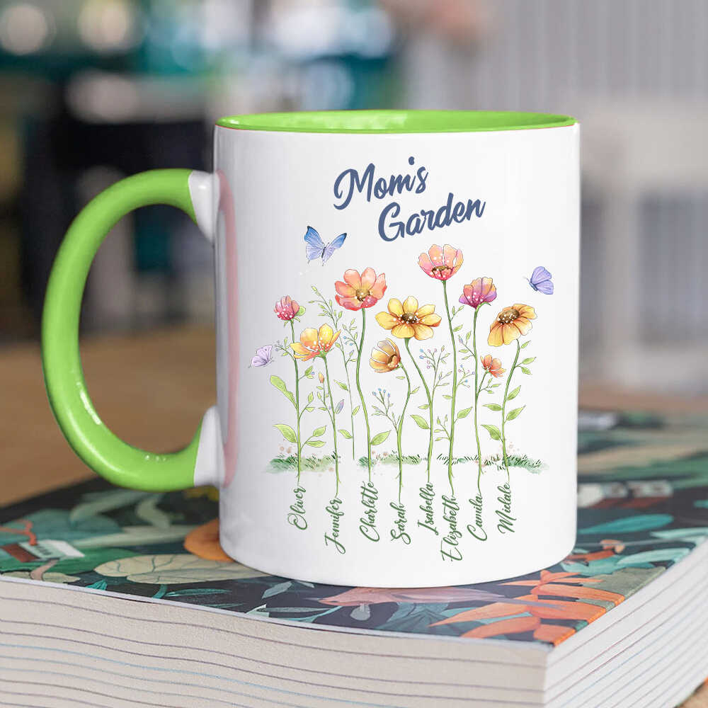 Personalized Grandma&#39;s garden accent mug gifts for the whole family - up to 8 names