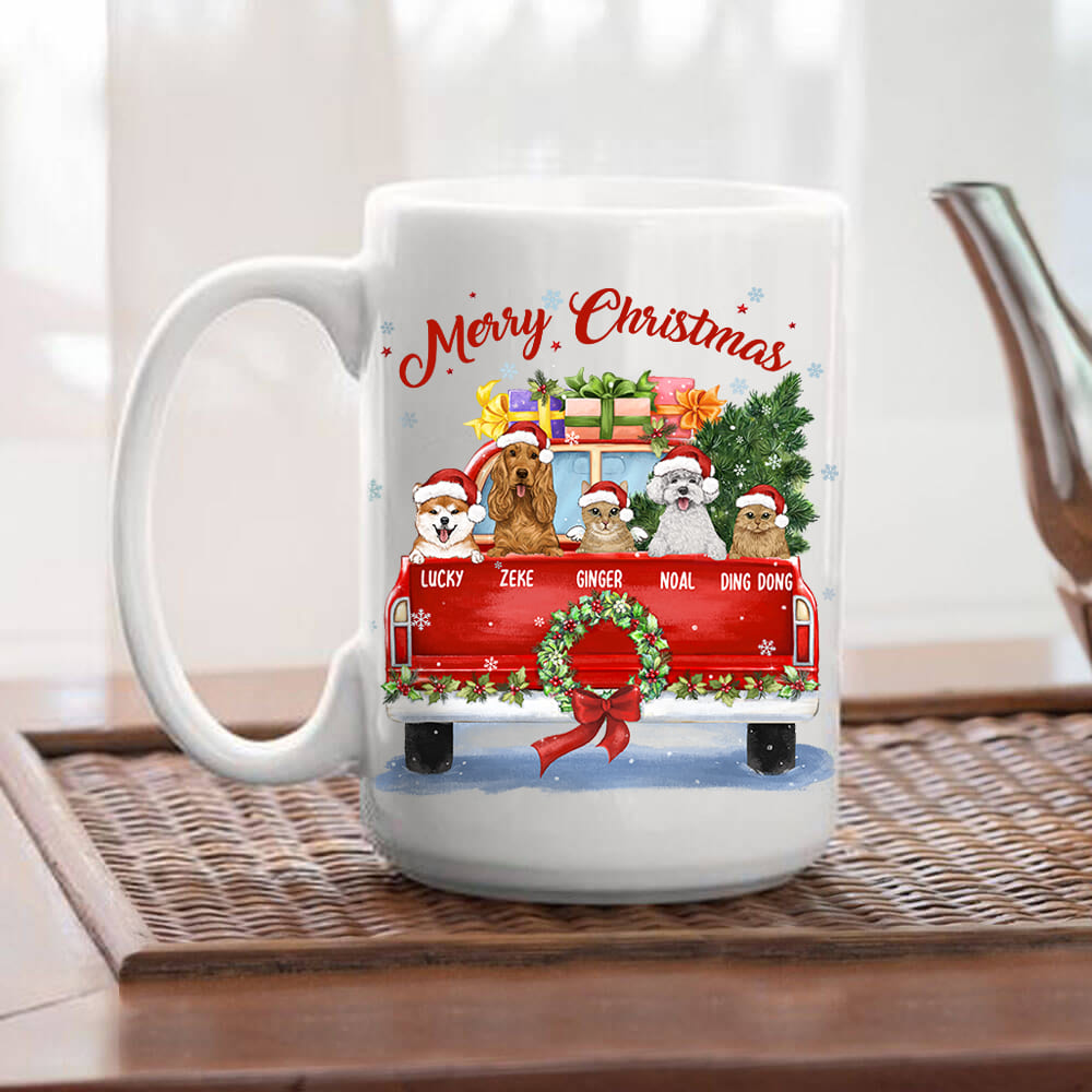 Personalized coffee mug gift for dog cat lovers - Christmas Pickup Truck