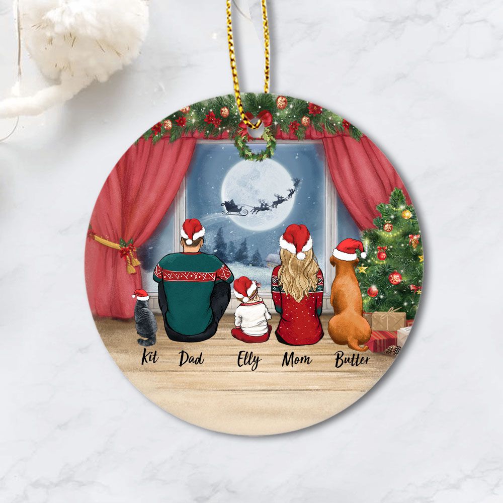Waiting For Santa - Dog Ornaments - Personalized Family Dog, Cat Ceramic Ornament - UP TO 5 PEOPLE &amp; PETS