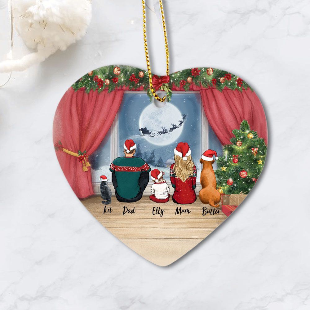 Personalized gifts for the whole family with dog, cat ceramic ornament - UP TO 5 PEOPLE &amp; PETS - Waiting for Santa