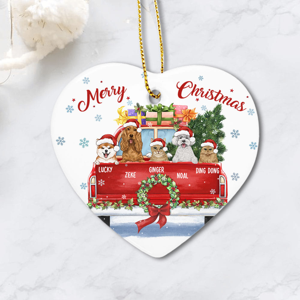 Personalized Ceramic Ornament gifts for dog cat lovers - Christmas Pickup Truck