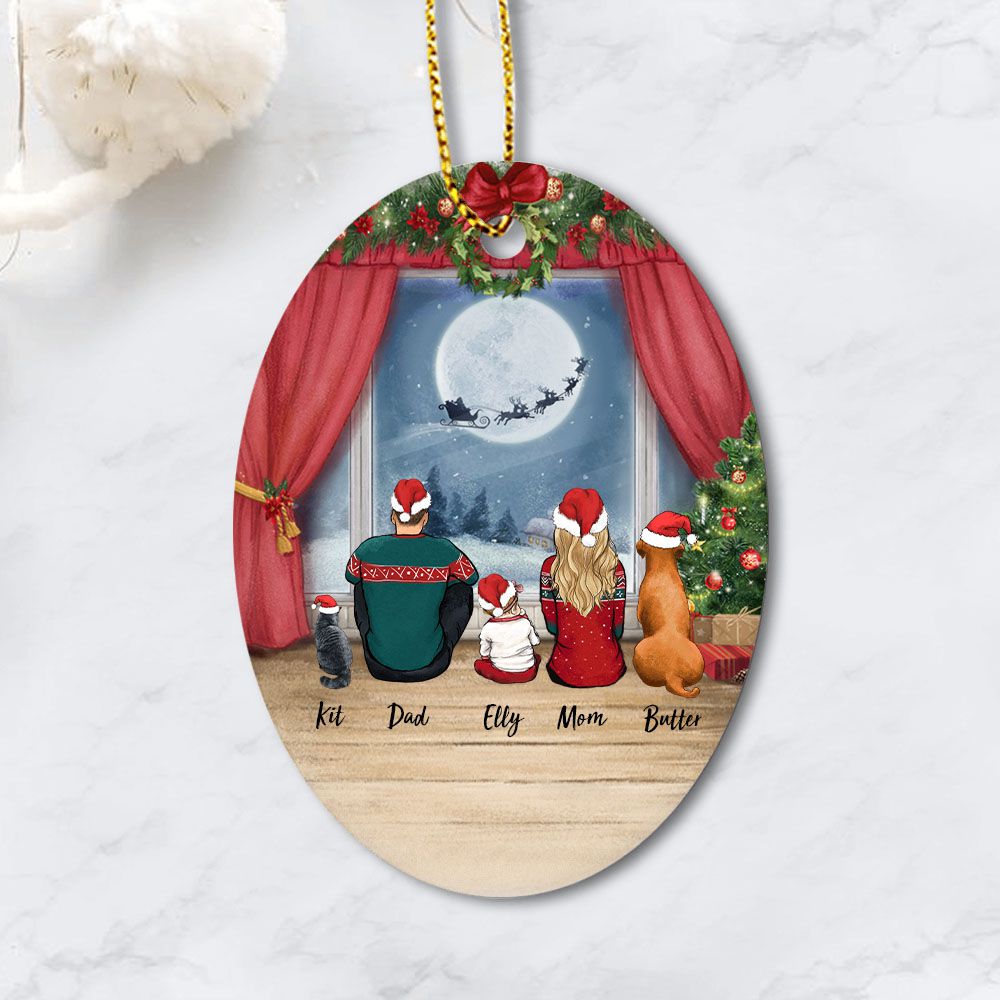 Personalized gifts for the whole family with dog, cat ceramic ornament - UP TO 5 PEOPLE &amp; PETS - Waiting for Santa