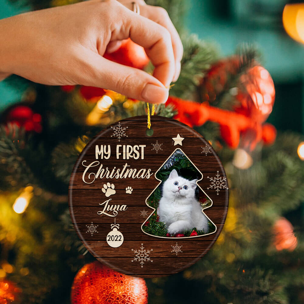 Personalized Christmas Ceramic Ornament gifts - Dog cat first Christmas - Custom Photo