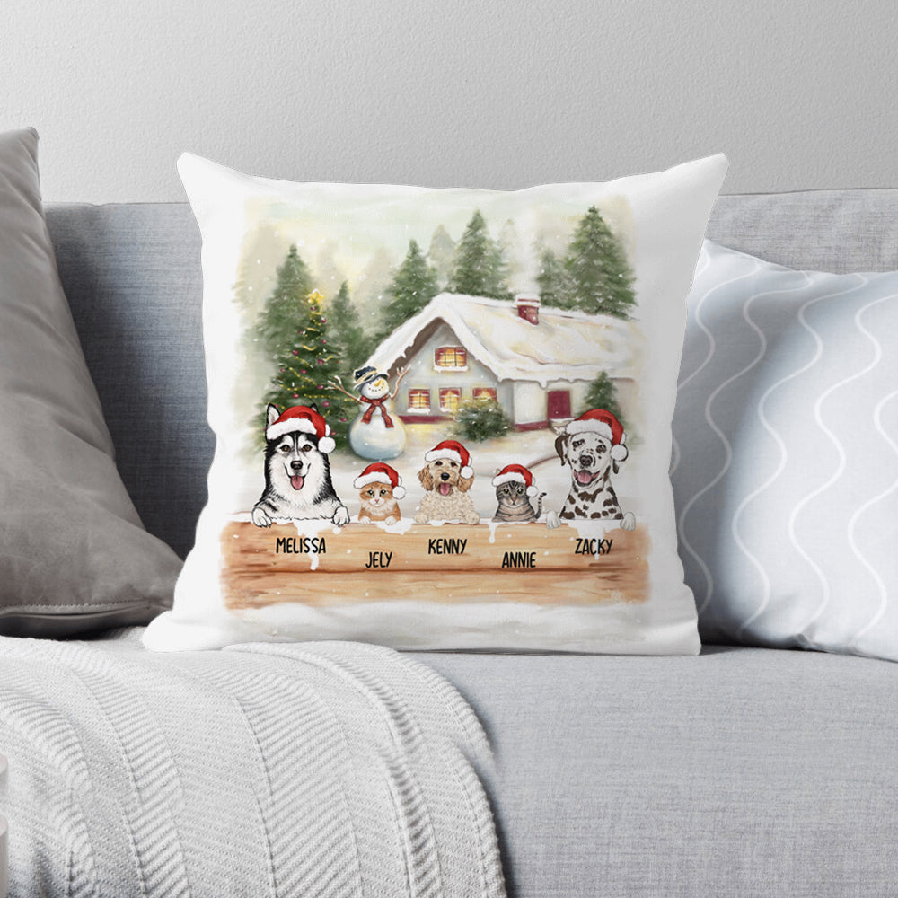 Personalized pillow gifts for dog cat lovers - Christmas Wooden Fence