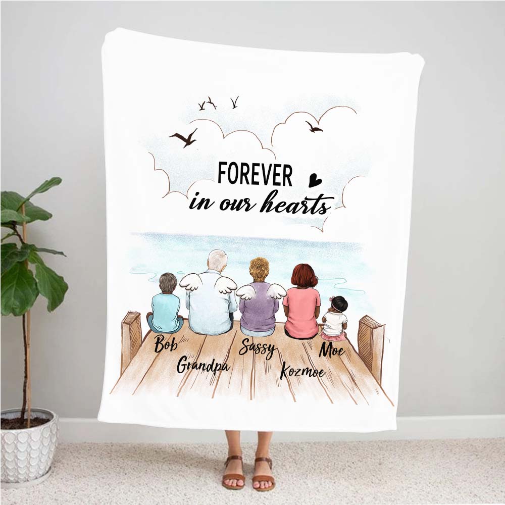 personalized memorial blanket Forever in our hearts.