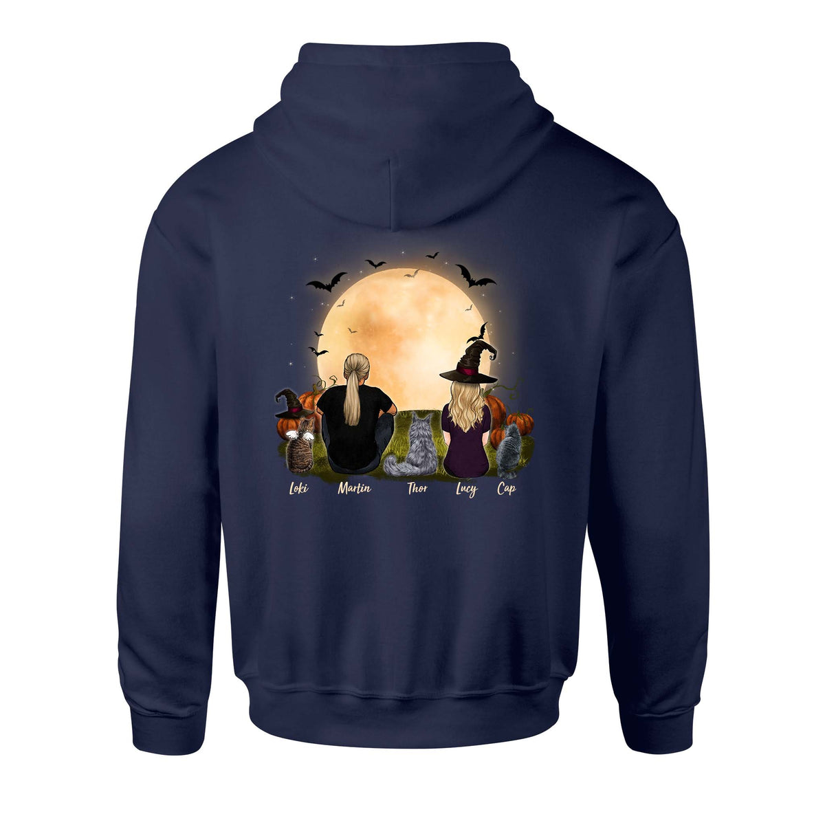 cat and cat owner navy halloween hoodie gift for cat lovers