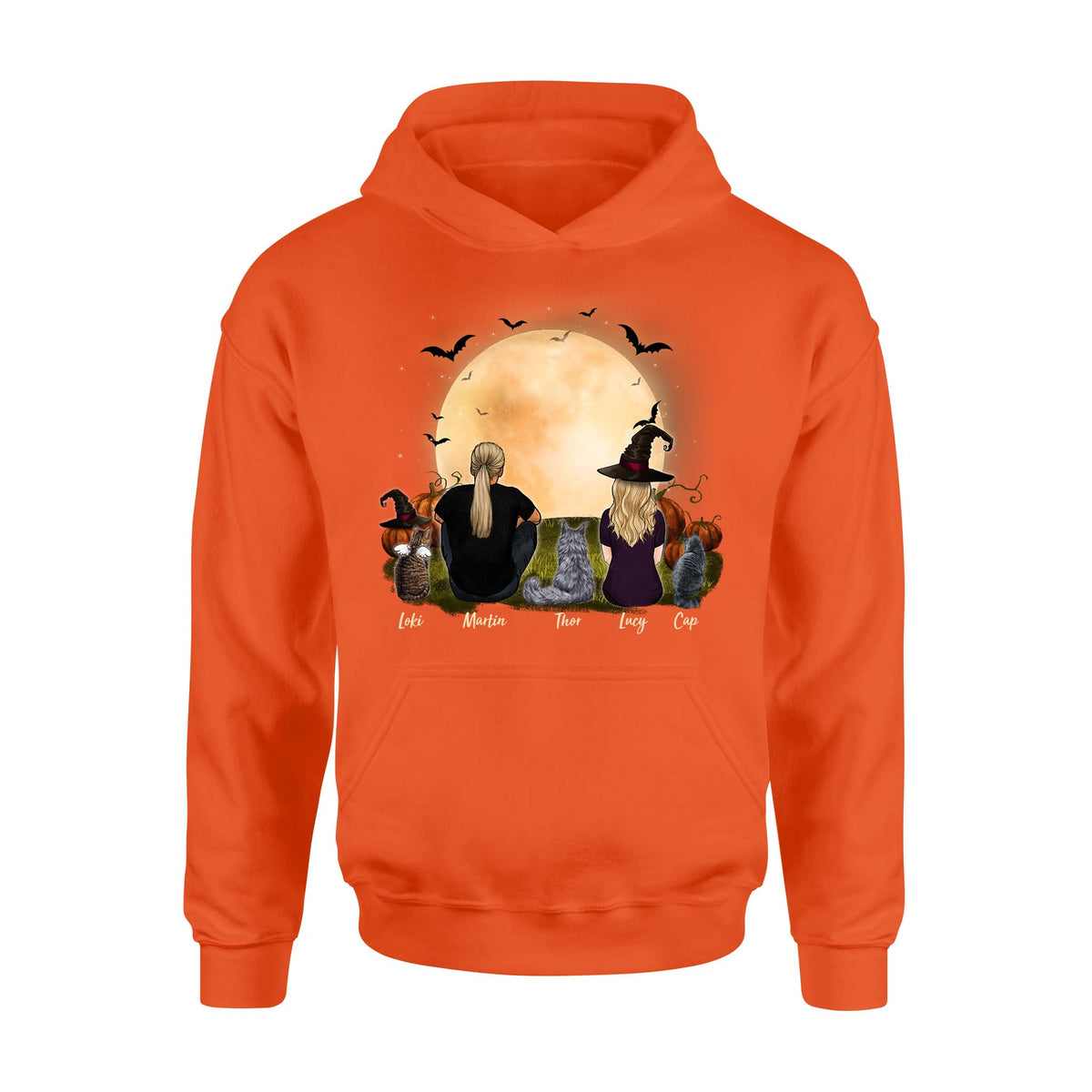 cat and cat owner orange halloween hoodie gift for cat lovers