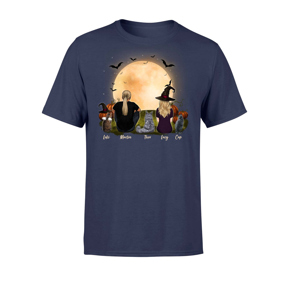 cat and cat owner navy halloween t shirt gift for cat lovers