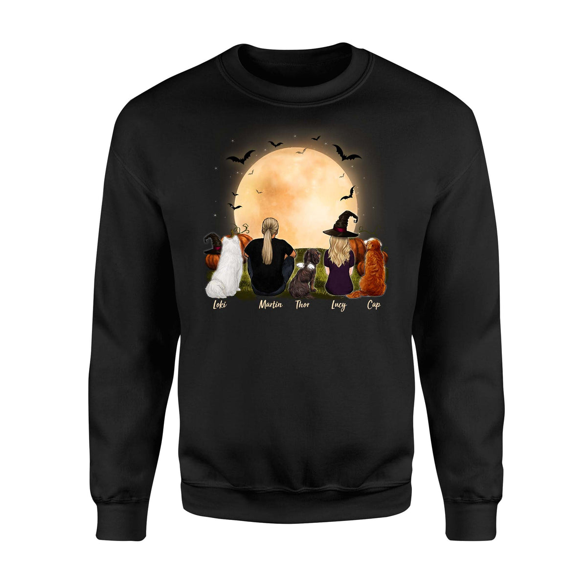 dog and dog owner black halloween sweatshirt gift for dog lovers