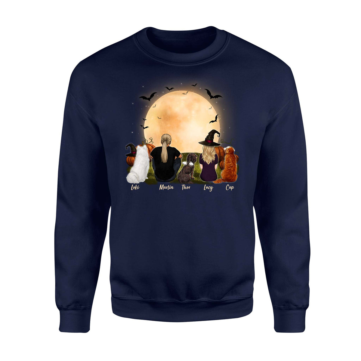 dog and dog owner navy halloween sweatshirt gift for dog lovers