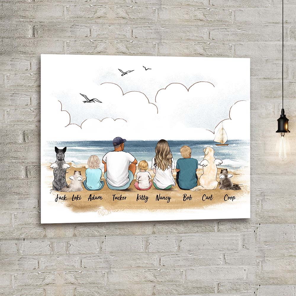 Personalized Family Canvas - Up To 9 People And Pets - Beach