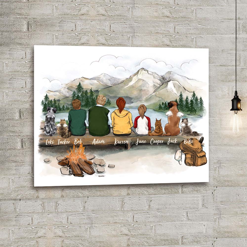 Personalized gifts with the whole family &amp; dog &amp; cat Canvas Print - UP TO 9 PEOPLE &amp; PETS -Hiking