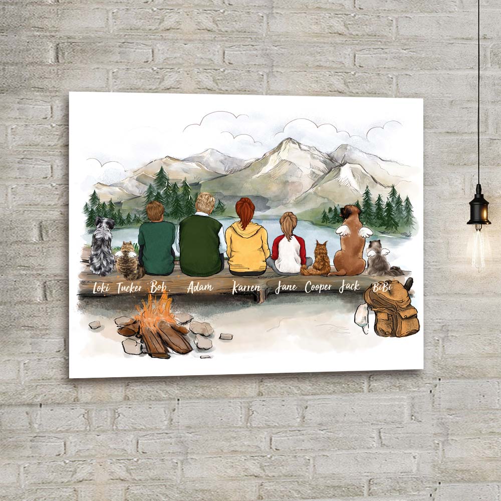 Personalized gifts with the whole family & dog & cat Canvas Print - UP TO 9 PEOPLE & PETS -Hiking