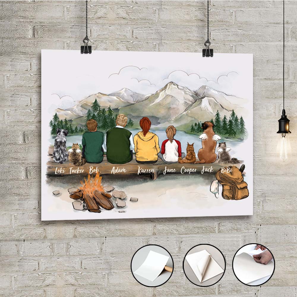 Personalized gifts with the whole family &amp; dog &amp; cat Peel &amp; Stick Poster - UP TO 9 PEOPLE &amp; PETS - Hiking