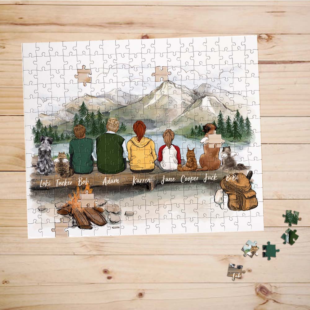 Personalized puzzle with the whole family &amp; dogs &amp; cats - UP TO 9 PEOPLE &amp; PETS - Hiking