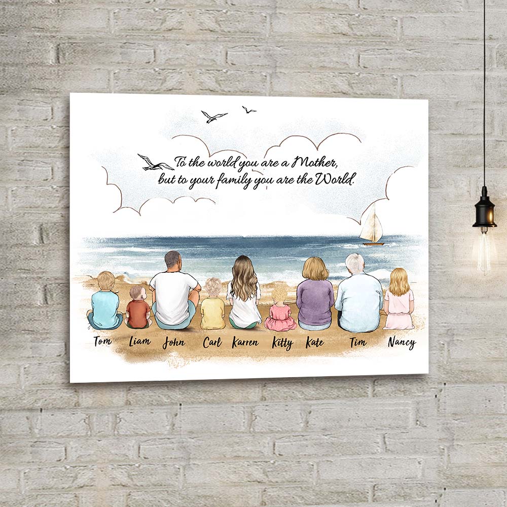 Personalized family Canvas Print with custom message - beach