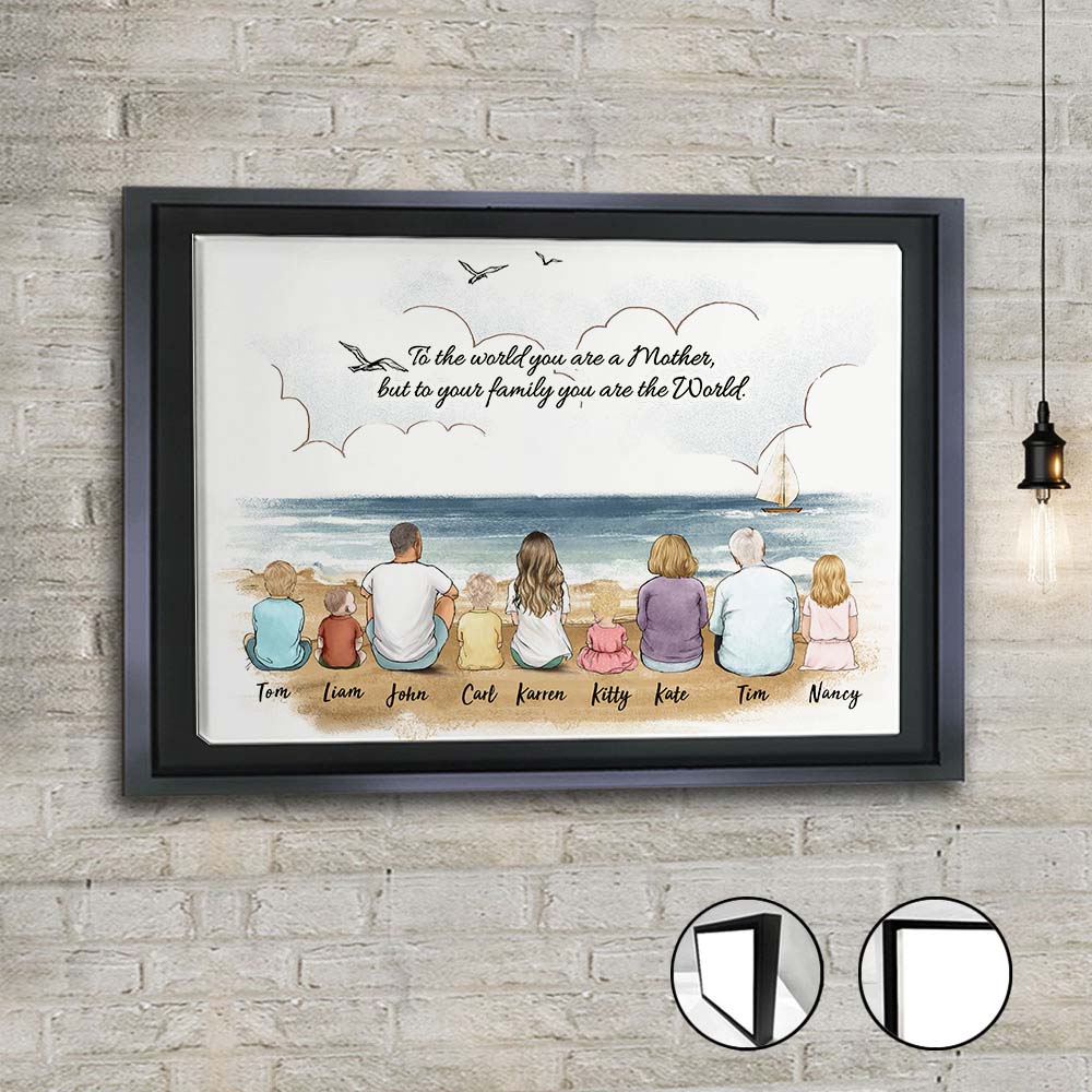 personalized family framed canvas print with custom message - beach