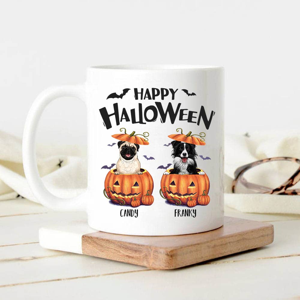 Personalized Halloween coffee mug gifts for dog lovers - Dog Cat Pumpkin
