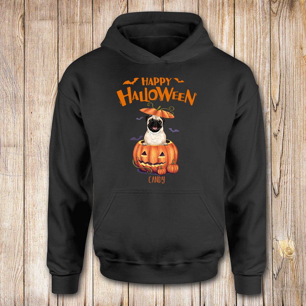 [FRONT SIDE] Personalized Halloween hoodie gifts for dog cat lovers - Dog Cat Pumpkin